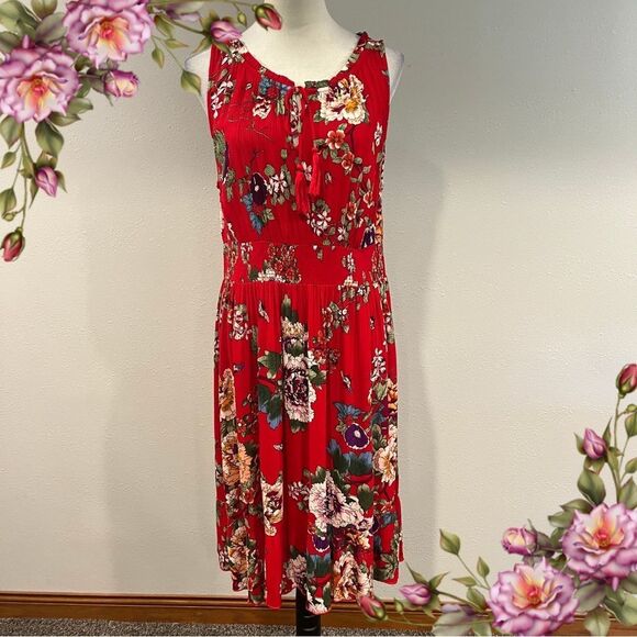 Bila Floral Red Sleeveless Dress size extra large - Picture 1 of 13